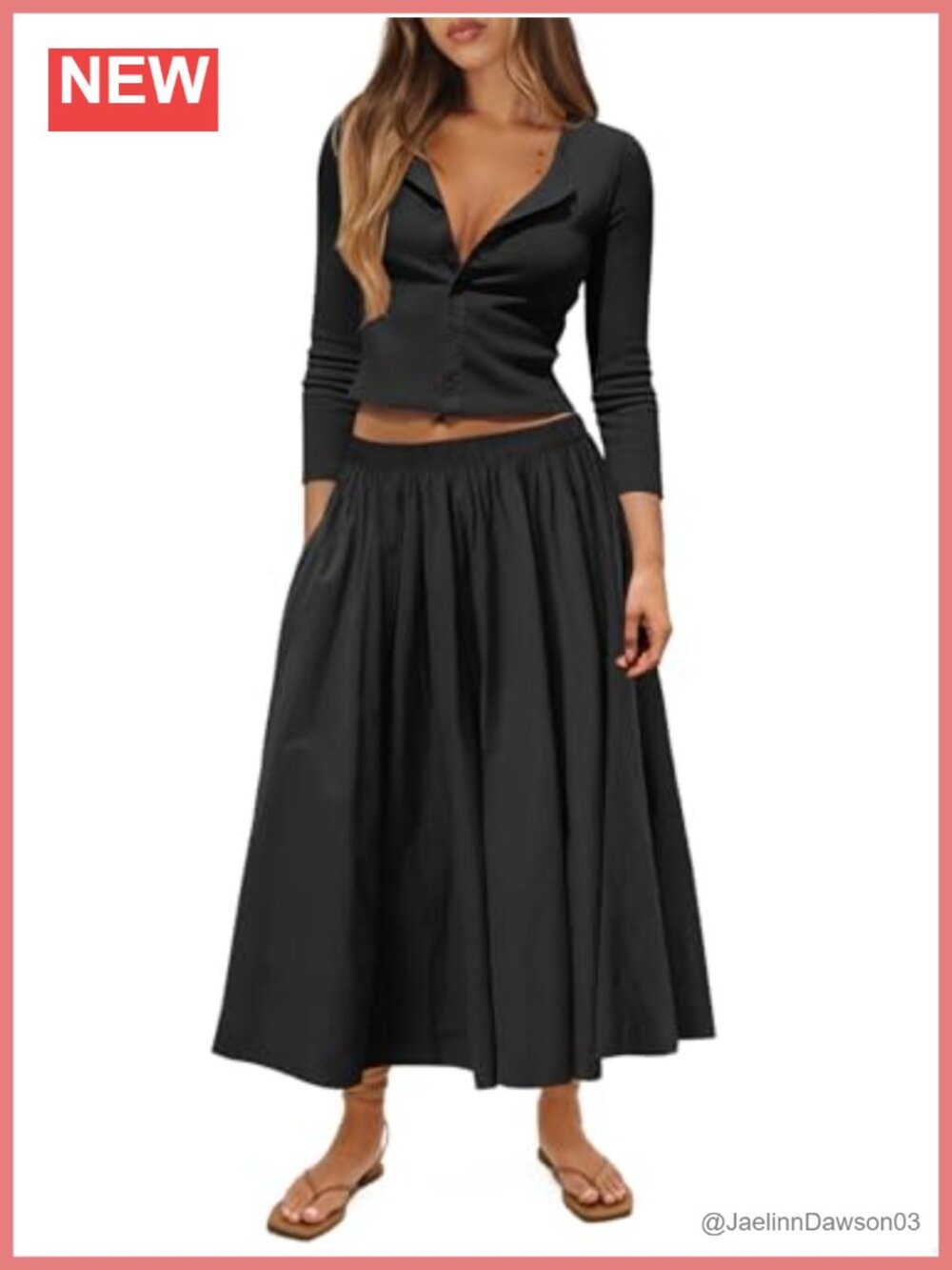 Ribbed Knit Button Front Cardigan & Midi Skirt 2 Piece Set